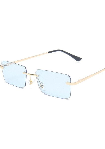 Moda Dikdörtgen Çerçevesiz Güneş Gözlüğü Kadın Unisex Retro Gözlük Gözlük Sokak Aksesuarları Açık Mavi (Yurt Dışından)
