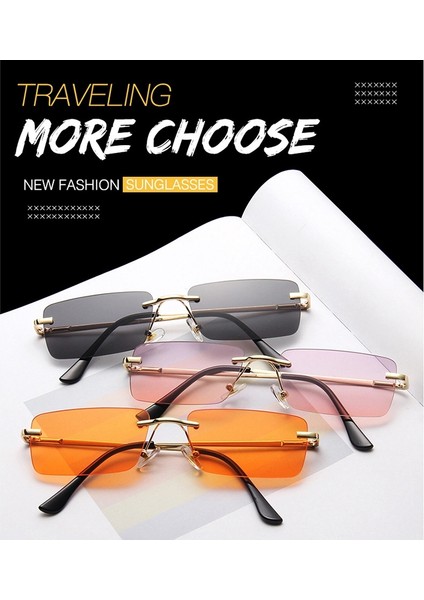 Moda Dikdörtgen Çerçevesiz Güneş Gözlüğü Kadın Unisex Retro Gözlük Gözlük Sokak Aksesuarları Açık Mavi (Yurt Dışından) fiyatları