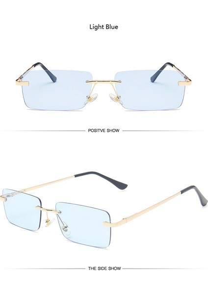Moda Dikdörtgen Çerçevesiz Güneş Gözlüğü Kadın Unisex Retro Gözlük Gözlük Sokak Aksesuarları Açık Mavi (Yurt Dışından) fırsatları