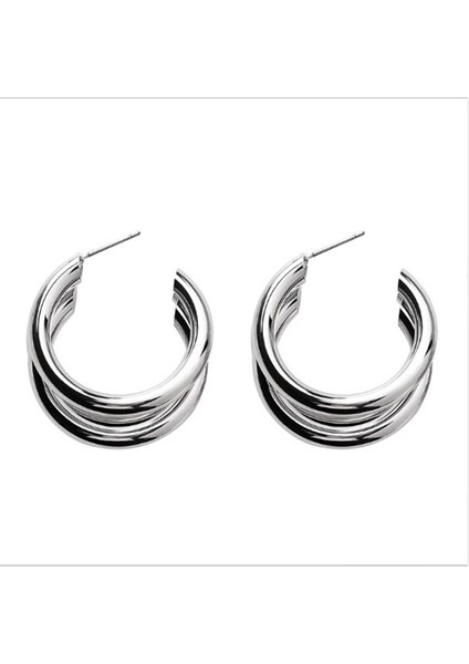 Halka Küpeler Geometrik Metal Asılı Moda Aksesuarları Gümüş (Yurt Dışından)