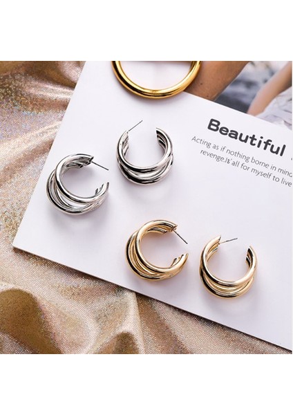 Halka Küpeler Geometrik Metal Asılı Moda Aksesuarları Gümüş (Yurt Dışından) fırsatları