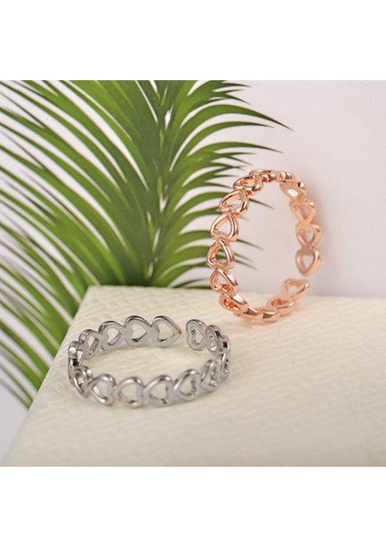 Delikli Kalp Şekli Açık Halka Tasarımı Kadınlar Için Sevimli Moda Aşk Takı Genç Kız Hediyeler Ayarlanabilir Gümüş Renk (Yurt Dışından) modelleri