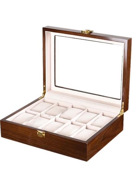 10-Bit Saat Saklama Kutusu Ahşap Ekran Kahve Ağacı Desen Hafif Boya Takı (Yurt Dışından)