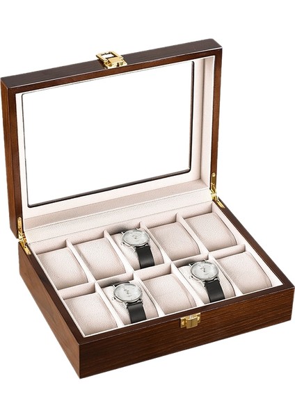 10-Bit Saat Saklama Kutusu Ahşap Ekran Kahve Ağacı Desen Hafif Boya Takı (Yurt Dışından) modelleri