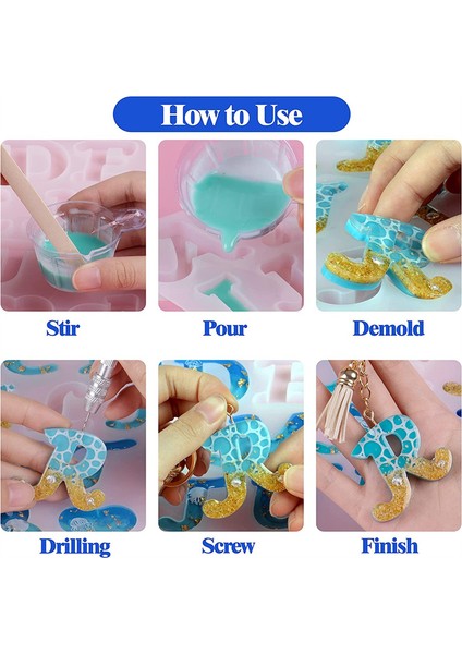 Ters Mektup Reçine Kalıp Seti, Dıy Için Silikon ve Dekoratif Epoksi Anahtarlık Yapımı Seti (Yurt Dışından) modelleri