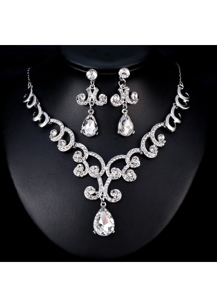 Zarif Asma Kolye Küpe Seti Gelin Moda Kristal Rhinestone Düğün Takı (Yurt Dışından) fırsatları