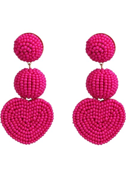 Bohem Etnik Tarzı Geometrik Yuvarlak Aşk Pirinç Boncuk Kolye Büyük Küpe Düğün Bayanlar Takı Pembe (Yurt Dışından)