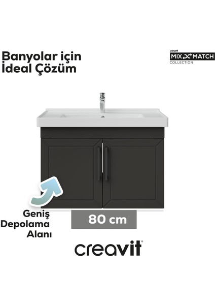 D20 80 cm Kapaklı Lavabo Dolabı Antrasit Lake Kapak modelleri