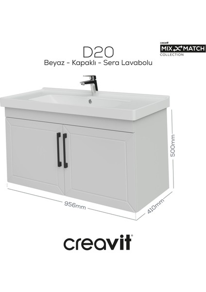 D20 100 cm Kapaklı Lavabo Dolabı Beyaz Lake Kapak