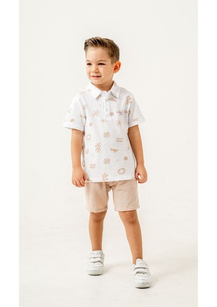 Erkek Çocuk Polo Yaka Baskılı Şortlu Takım