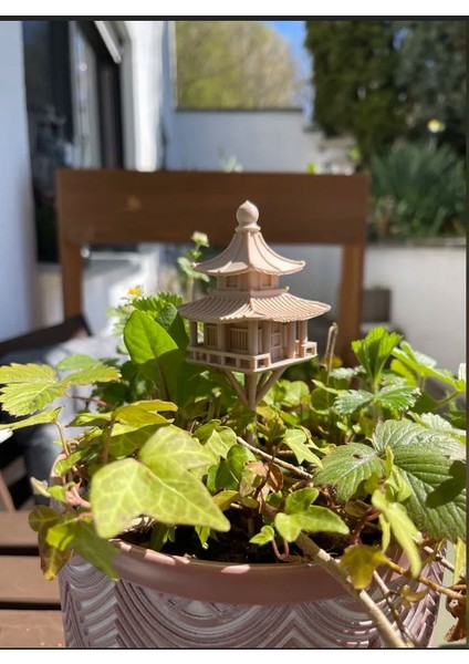 Ahşap Mini Asya Tarzı Ağaç Ev. Saksı ve Bahçe Dekorasyonu.