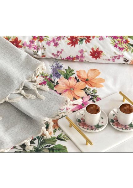 Throwlu Ranforce Çift Kişilik Nevresim Takımı Petunia Pembe ( 2'li Fincan Seti Hediyeli)