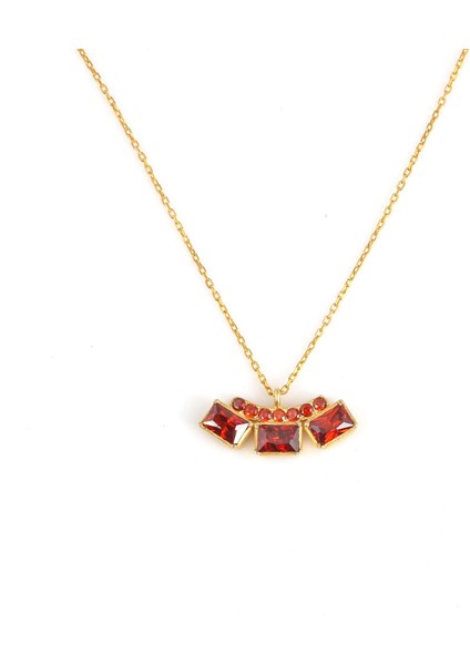 925 Ayar Gümüş 3 Taşlı Kolye, Sarı- Ateş Kırmızı Taş fiyatları