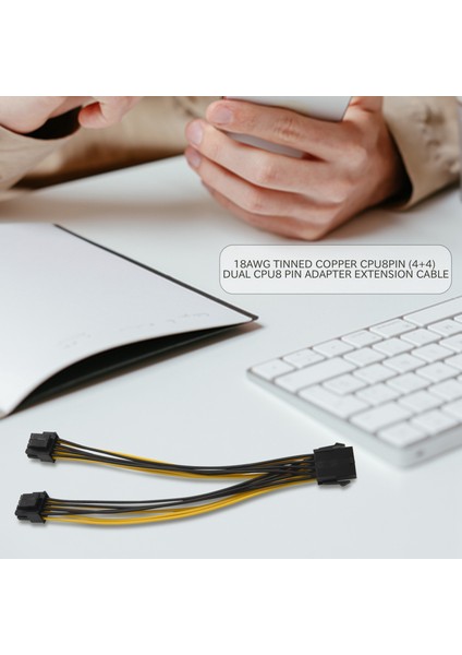 2 Adet Cpu 8pin Kadın 1 Ila 2 Erkek 4 + 4pin Y Splitter Güç Uzatma Kablosu Kablosu 18AWG 20 cm (Yurt Dışından)