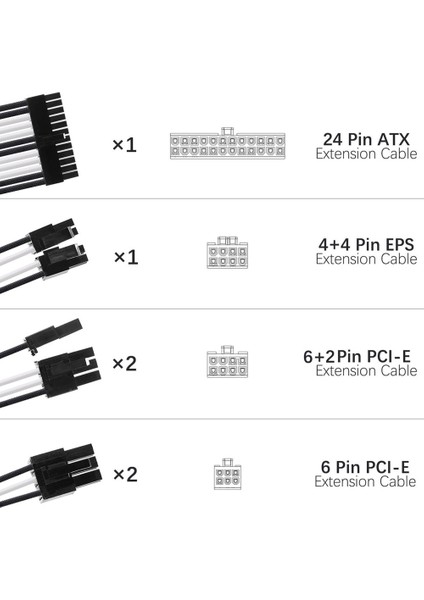 1 Takım Atx Uzatma Kablosu Pc Gpu Cpu Güç Kaynağı Kablosu Bilgisayar Konnektörleri 1X24PIN 1x4+4(8pin) Cpu 2xpcıe 6+2p 2xpcıe 6p (Yurt Dışından)
