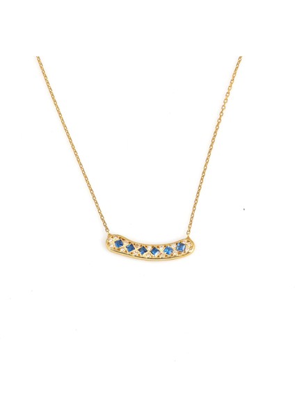 925 Ayar Gümüş Taşlı Kolye, Sarı - Mavi Beyaz Taş fiyatları