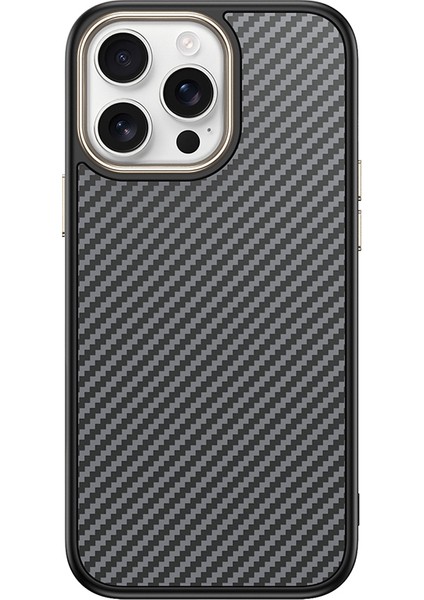 Apple iPhone 15 Pro Max Kılıf M-Safe Şarj Özellikli Karbon Fiber Görünümlü Alt Antina Kapak - Gri