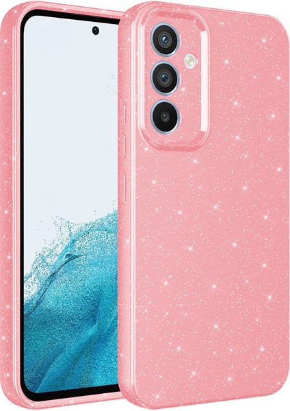 Samsung Galaxy S24 Fe Kılıf Kamera Korumalı Simli Lüks Alt Koton Kapak - Açık Pembe