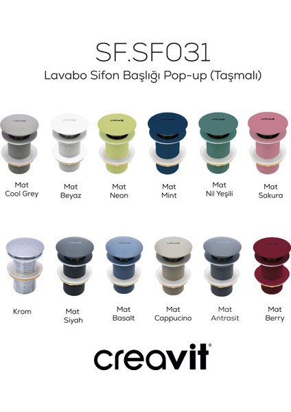 Lavabo Sifon Başlığı Seramik Üst Takım Taşmasız Beyaz