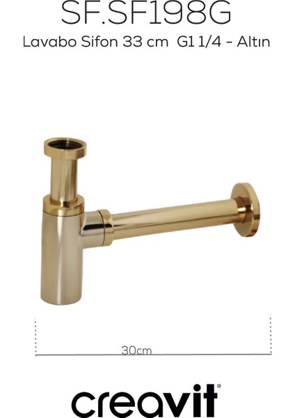 Lavabo Sifon 33 cm G1 1/4 - Altın