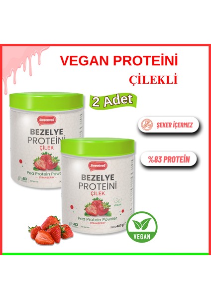 Çilek Aromalı Vegan Bezelye Proteini Tozu 400 gr x 2 Adet