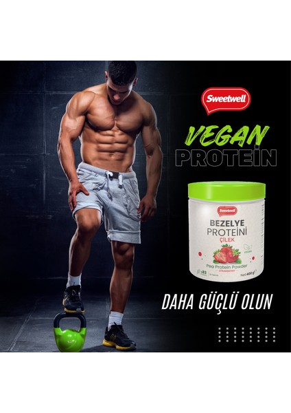 Çilek Aromalı Vegan Bezelye Proteini Tozu 400 gr x 2 Adet