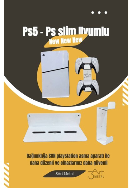 2’li Fırsat Ps5 ve Ps5 Slim Duvar Standı ve Joystick Konsol Tutacağı - Playstation 5 Standı
