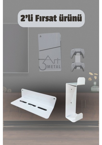 2’li Fırsat Ps5 ve Ps5 Slim Duvar Standı ve Joystick Konsol Tutacağı - Playstation 5 Standı modelleri