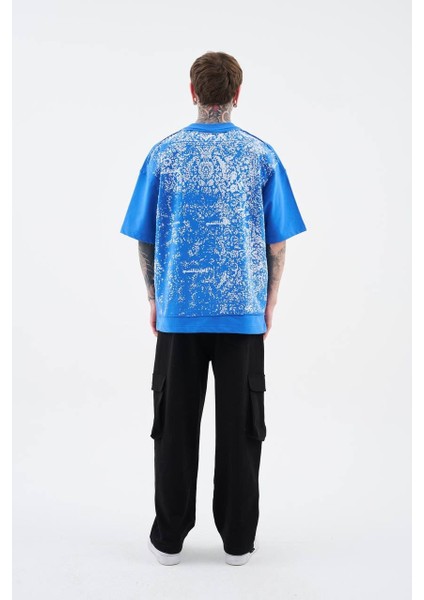0 Yaka Rug Pattern Flock Prınted Tee Erkek Oversize T-Shirt