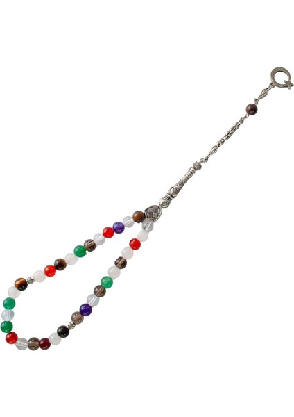 Çakra 7 Doğal Taşlı Erkek Tesbih – Ametist, Akik, Kaplan Gözü, Aventurin, Kuvars | Şifa ve Odak Enerjisi | Hediyelik Doğal Taş Tesbih