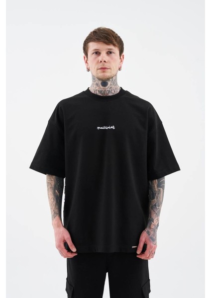 0 Yaka Rug Pattern Flock Prınted Tee Erkek Oversize T-Shirt