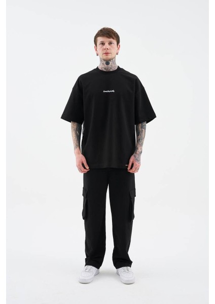 0 Yaka Rug Pattern Flock Prınted Tee Erkek Oversize T-Shirt modelleri