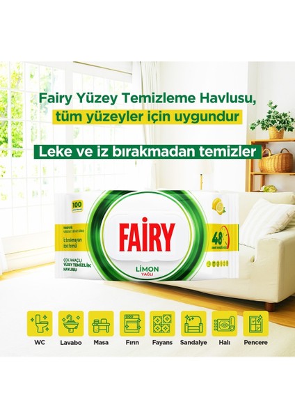 Yüzey Temizlik Havlusu 100 Yaprak Limon Yağlı - Beyaz Sirke - Karbonat (6 Lı Set) 600 Yaprak