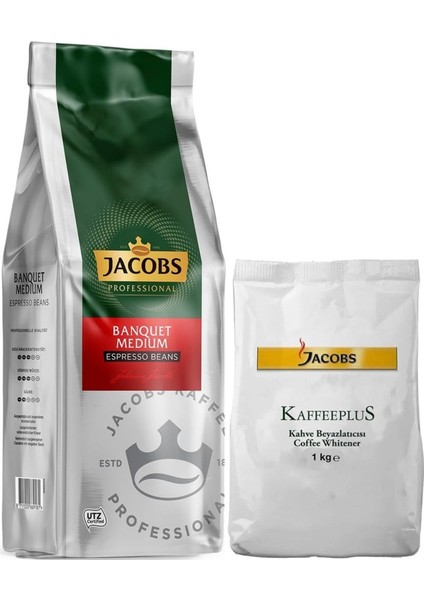 Medium Çekirdek Kahve 1kg (Espresso Beans) & Kaffeeplus Süt Tozu 1kg (Karma 2 Li Set)