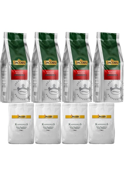Medium Çekirdek Kahve 1kg (Espresso Beans) & Kaffeeplus Süt Tozu 1kg (Karma 8 Li Set)