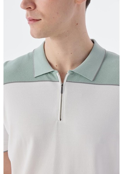 Mint Beyaz Slim Fit Fermuarlı Polo Yaka T-Shirt modelleri