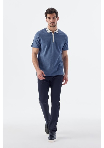 Mavi Slim Fit Fermuarlı Pamuk Polo Yaka T-Shirt