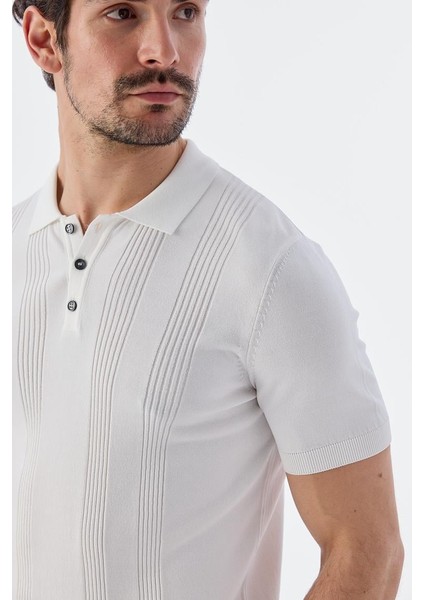 Beyaz Slim Fit Desenli Polo Yaka T-Shirt modelleri