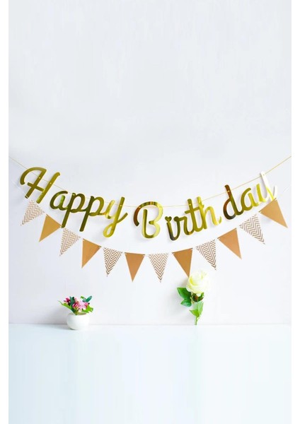 Happy Birthday Banner - Gold modelleri