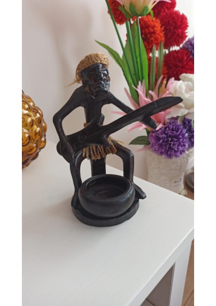 Vintage Ahşap Afrikalı Müzisyen Biblo & 20 cm