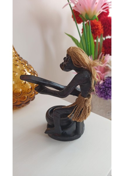 Vintage Ahşap Afrikalı Müzisyen Biblo & 20 cm fiyatları