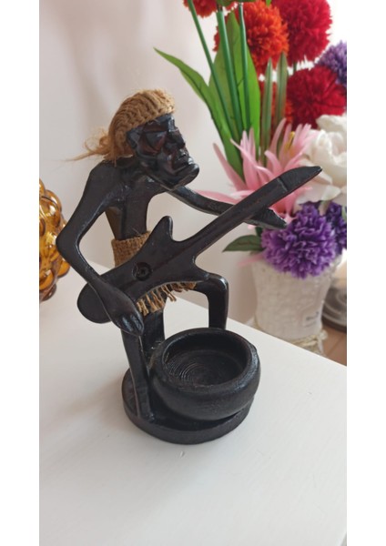Vintage Ahşap Afrikalı Müzisyen Biblo & 20 cm modelleri