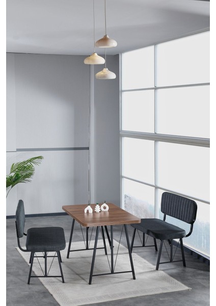 Hayat 70 x 110 Amalfi Mutfak Masası, Mutfak Masası Takımı, Yemek Masası, 2 Benchli - Antrasit