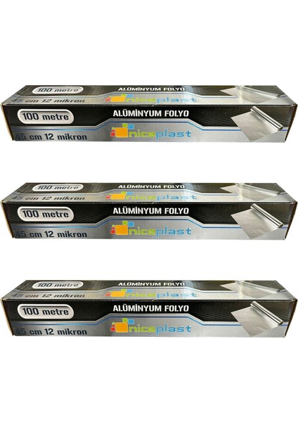 Alüminyum Folyo - 45 cm x 100 m - 12 Mikron - 3 Paket