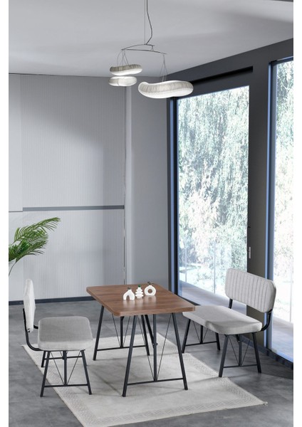 Hayat 70 x 110 Amalfi Mutfak Masası, Mutfak Masası Takımı, Yemek Masası, 2 Benchli - Açık Gri