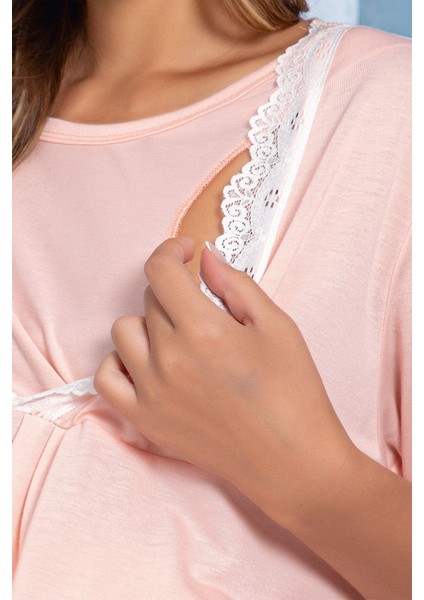Hamile Pembe Önden Bölmeli Dantelli Emzirme Özellikli Hamile Geceliği KRY08 fırsatları