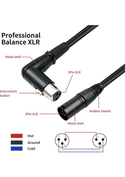 Xlr Kablo Sağ Açı Dişi Xlr Erkek Dengeli 3 Pın Mikrofon Kablosu Mikserler Hoparlör Sistemleri Için (Yurt Dışından)