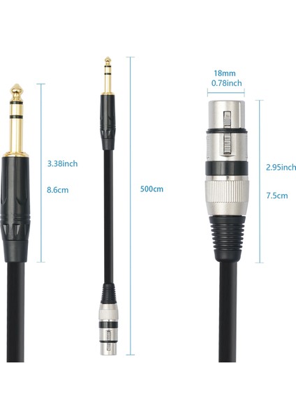 Trs 1/4 Inç - Xlr 3pin Kablo Dengeli Xlr - Jak 6.35MM Trs Sinyal Bağlantı Kablosu Mikrofon Ses Kablosu 5m (Yurt Dışından)