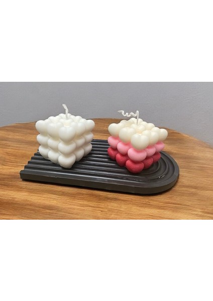 Gökkuşağı Dekoratif Tabakta Doğal Soya Wax Kalp Bubble Vegan Mum Set
