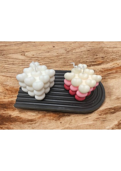 Gökkuşağı Dekoratif Tabakta Doğal Soya Wax Kalp Bubble Vegan Mum Set